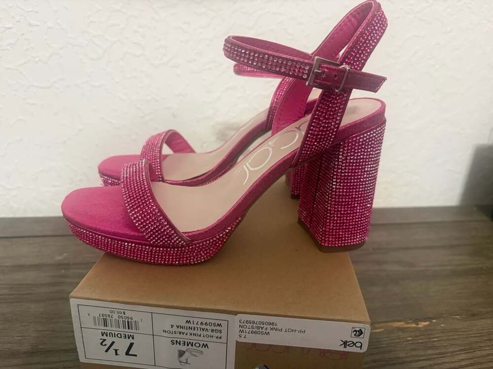 Sugar Vallentina Hot Pink Rhinestone Platform Block Heel Sandals Size 7.5
